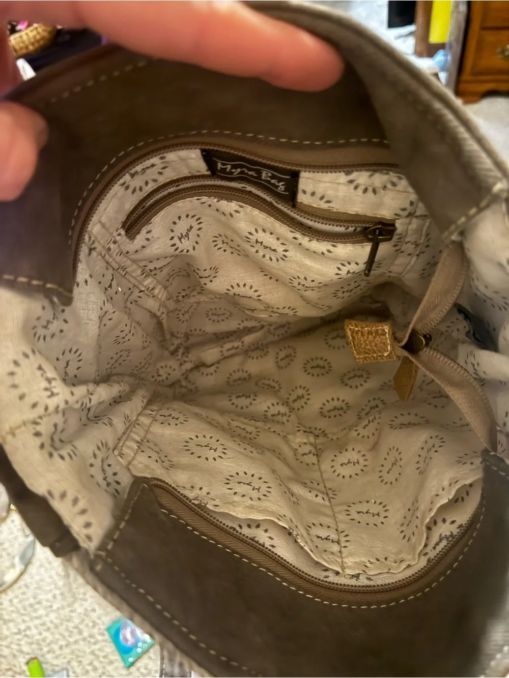 Myra Bag Brown and Gray Patterned Leather-Trim Messenger